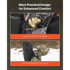 Hunting Blind, Single Person Ground Blinds with Carrying Bag, Portable Camouflage Tent, Reinforced Durable Concealed Shelter with Silent Zipper Door and Window, for Turkey and Deer