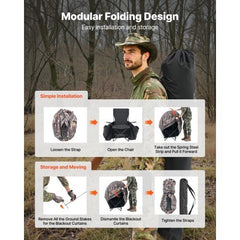Hunting Blind, Single Person Ground Blinds with Carrying Bag, Portable Camouflage Tent, Reinforced Durable Concealed Shelter with Silent Zipper Door and Window, for Turkey and Deer
